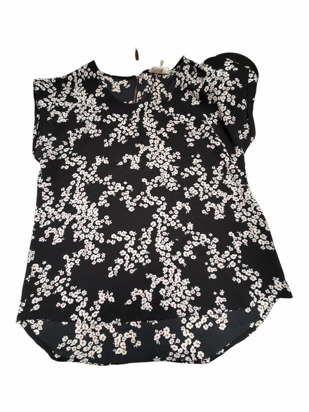 Hippie Rose Top Medium Black Pink White Floral Short Sleeve Top